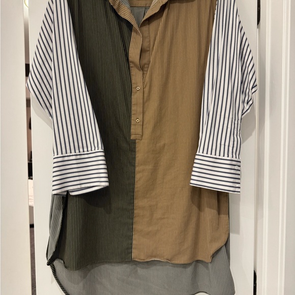 Zara Brown and Gray Striped Oversized Shirt Size M Pre-Loved - Picture 6 of 12